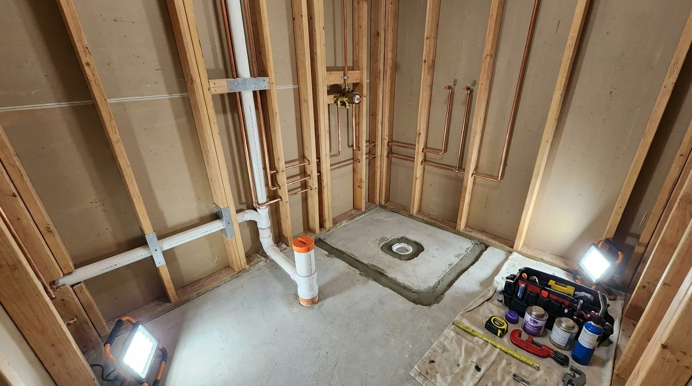 Bathroom rough-in plumbing during remodel by Johns Plumbing LLC in Walters