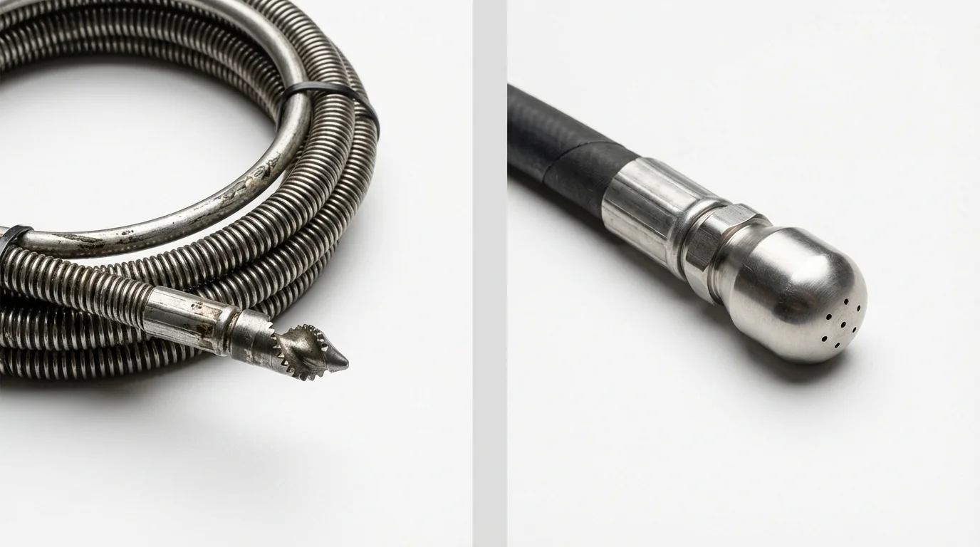 Drain snake cable and hydro jetting nozzle used for drain cleaning in Walters, OK