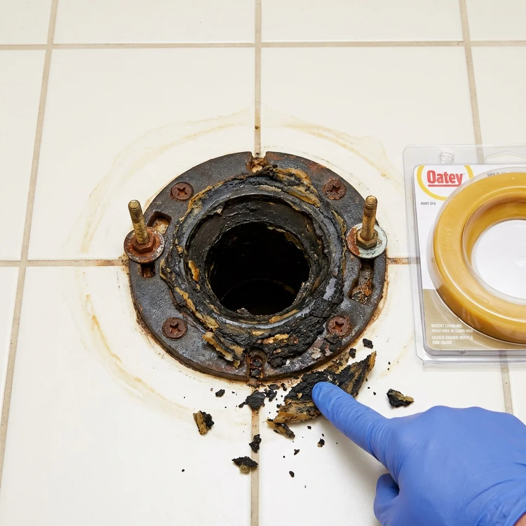 Failed wax ring showing water seepage at the base of a toilet in a Walters, OK home