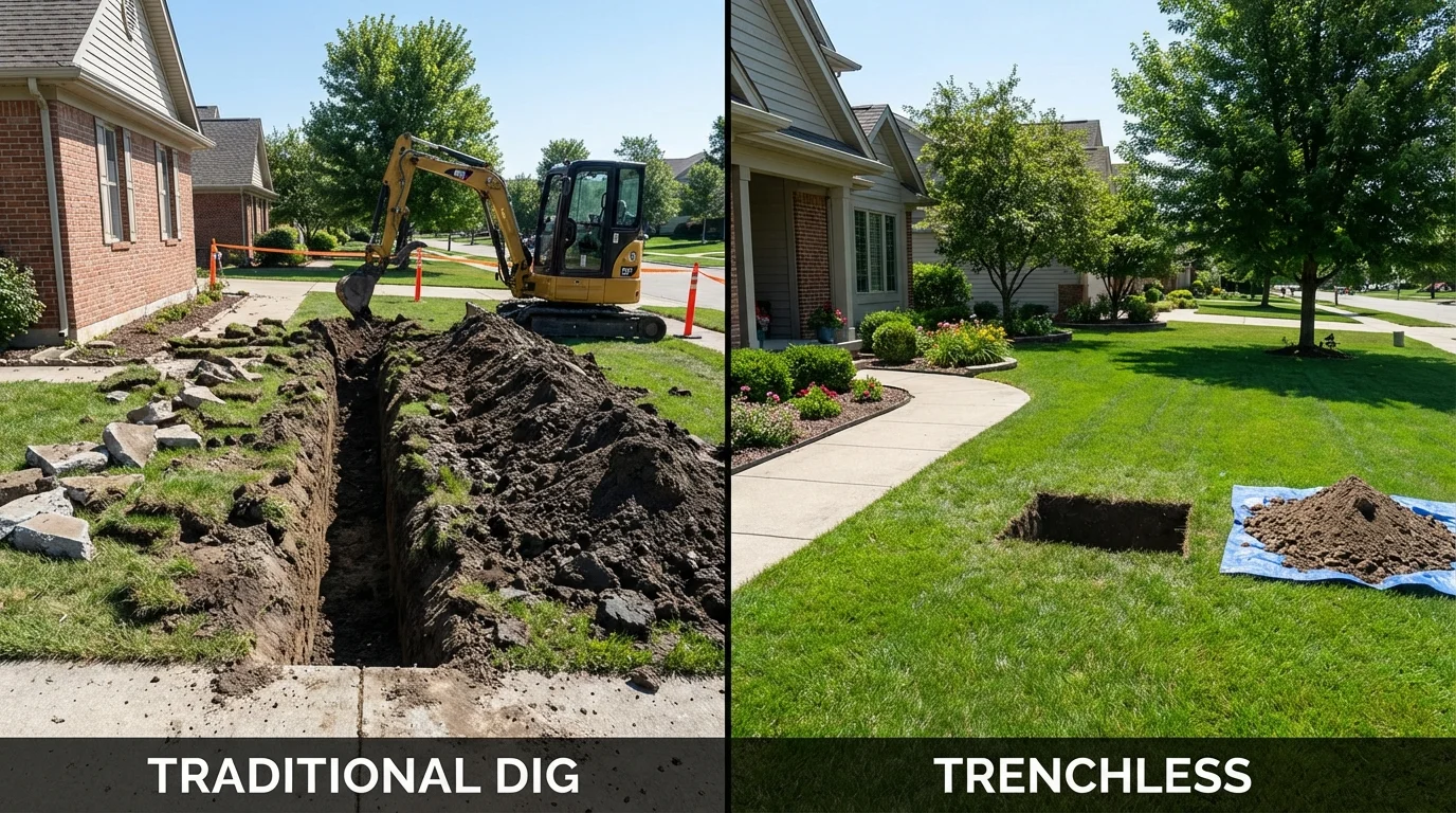 Trenchless sewer repair with minimal yard damage versus traditional excavation in Walters, OK